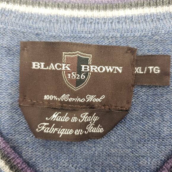 Black Brown 1826 Made in Italy 100% Merino Wool Argyle V-Neck Sweater Men XL - Picture 10 of 12